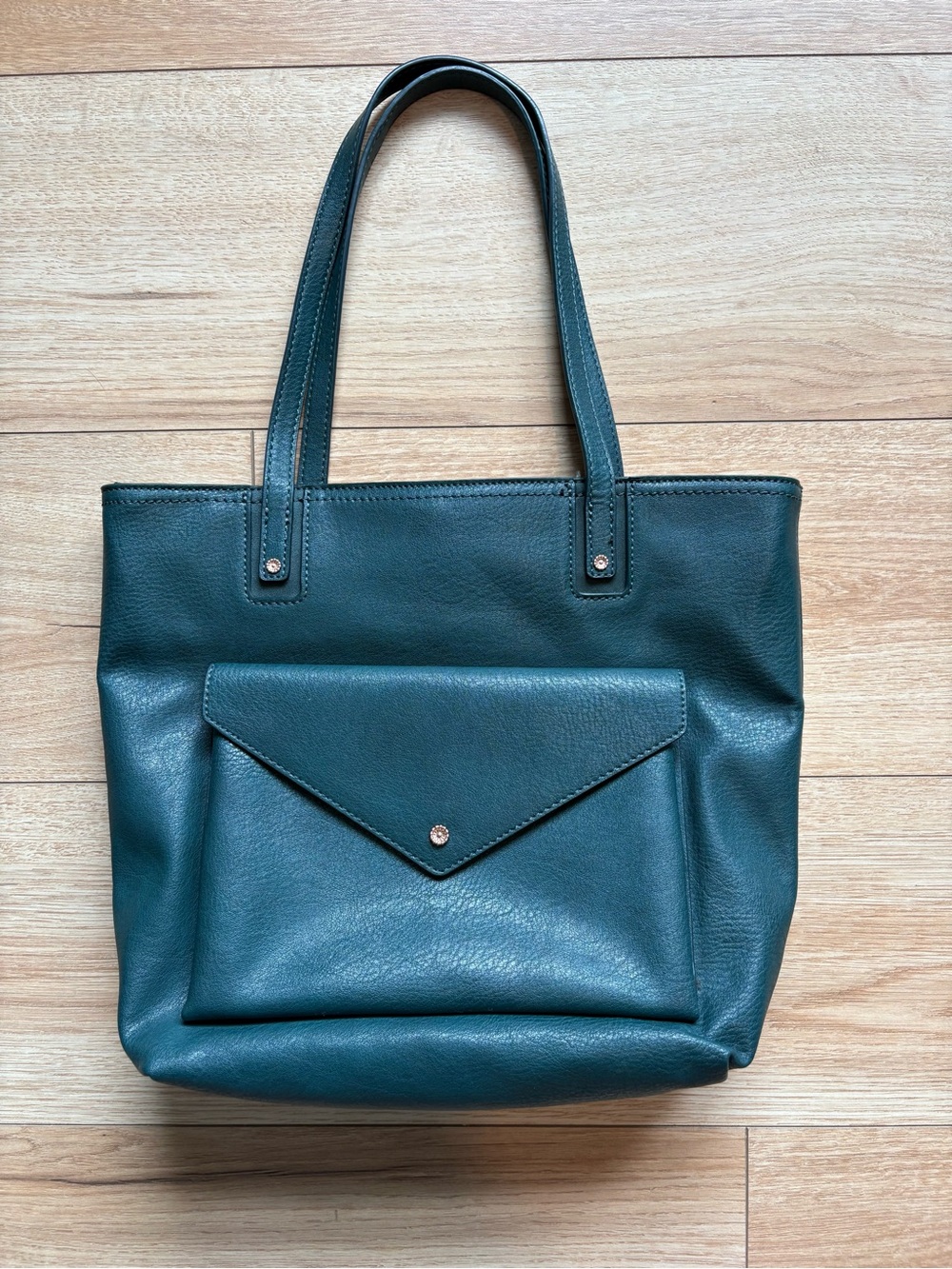 LC Lauren Conrad Dark Green Leather Tote Bag with Front Envelope Pocket